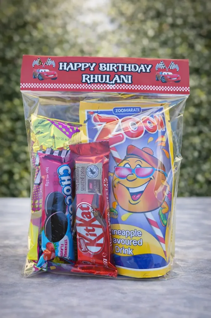 Customised topper clear bag with Zoom Juice